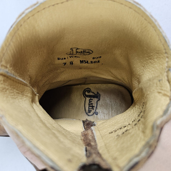 Justin Rustico Leather Boot Women 7 Distressed Western Cowgirl Tassel Brown Boho - Picture 14 of 16